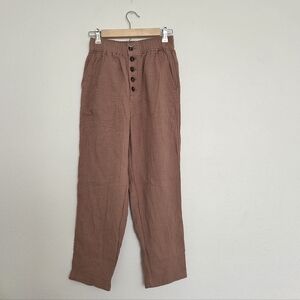 Madewell Cotton-Linen Pull-On High-Rise Tapered Pants: Button-Front Edition XXS